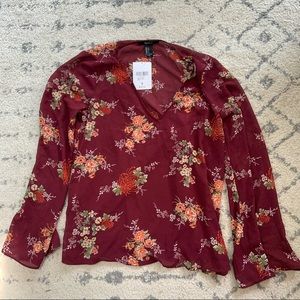 🌟3/$15! NWT Forever 21 Sheer Wine-colored Floral Sheer Shirt w/ Attached Tank